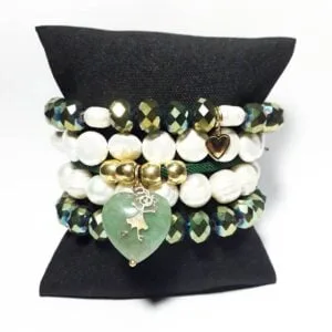 Conjunto de pulsera perlas con cristal