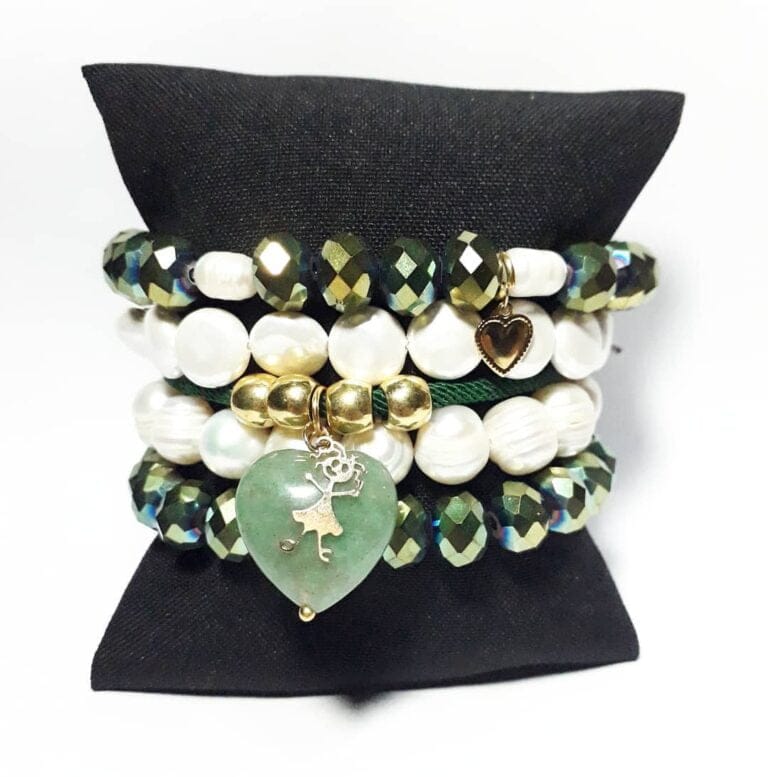 Conjunto de pulsera perlas con cristal