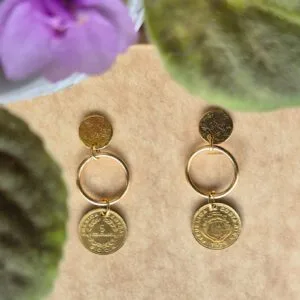 Aretes Aro con Monedas de 5 céntimos de Costa Rica